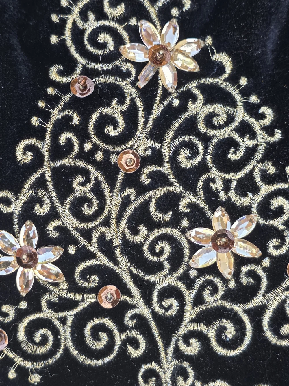 Black Velvet Embroidered Christmas Tree Evening Bag Chain Purse